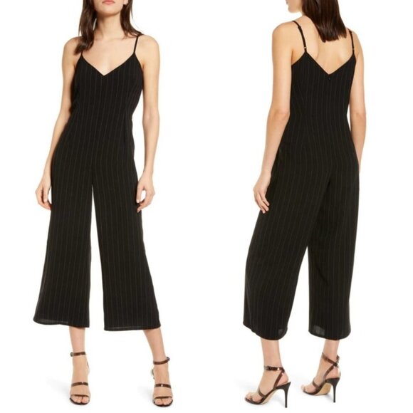 Cupcakes Cashmere Wide Leg Jumpsuit Black Pinstripe Size Medium Revolve Minimal - Picture 1 of 14